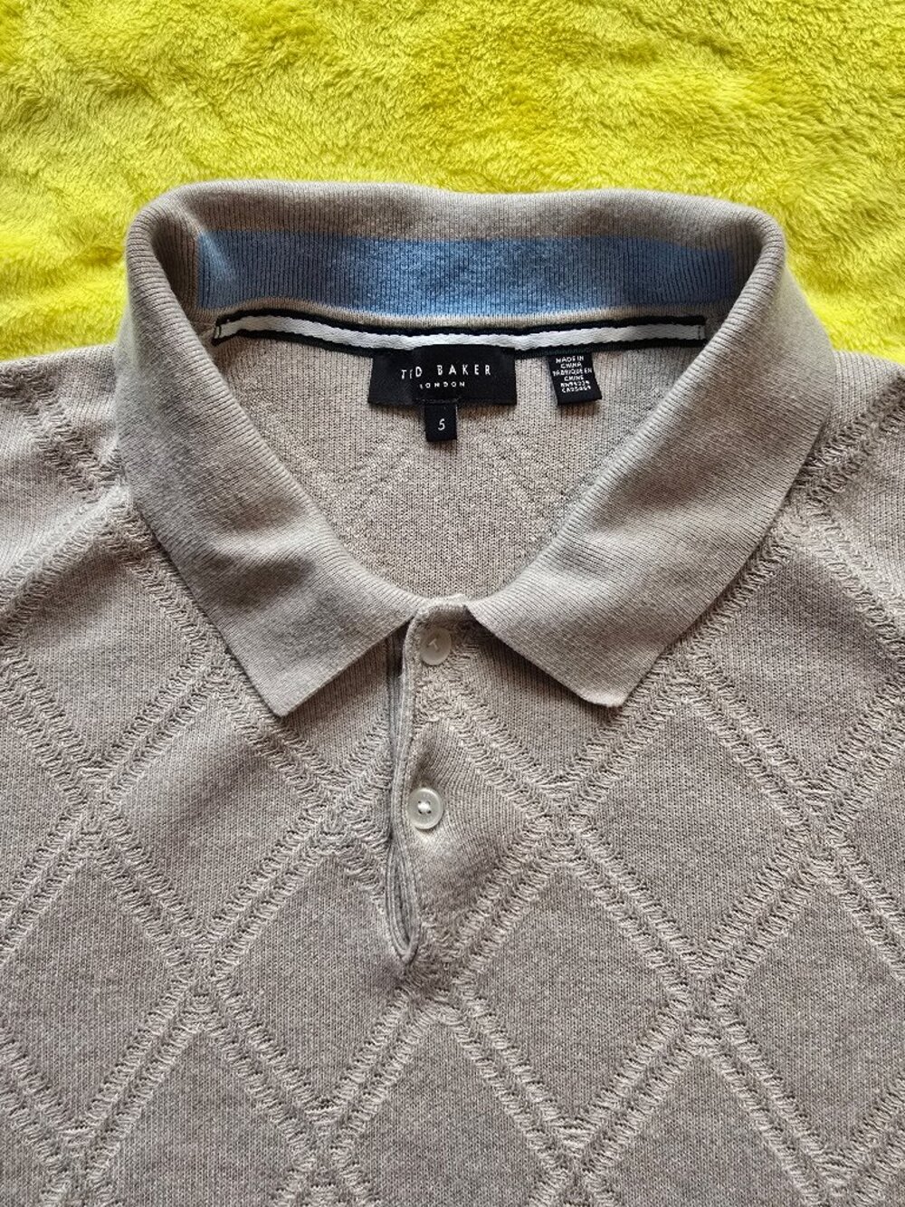 Ted Baker London "Ventar" Diamond Knit Polo Shirt Size 5 men's XL Linen blend